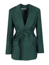 Max Mara Wool Canvas Blazer With Belt Jackets Green In Green