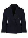Max Mara Wool Canvas Crop Blazer In Blue