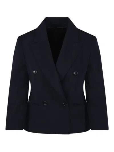 Max Mara Wool Canvas Crop Blazer In Blue