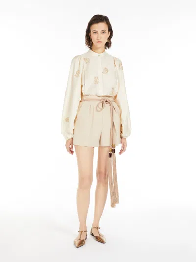 Max Mara Wool Canvas Shorts In Albino