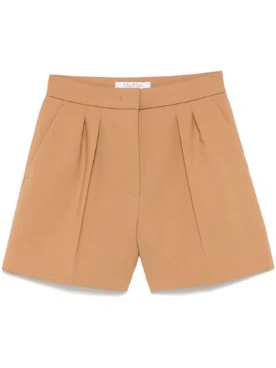 Max Mara Wool Canvas Shorts In Brown
