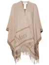Max Mara Sandy Color Jacquard Wool Poncho In Beige