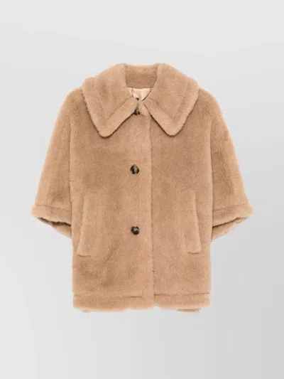 MAX MARA WOOL CAPE COAT FAUX FUR
