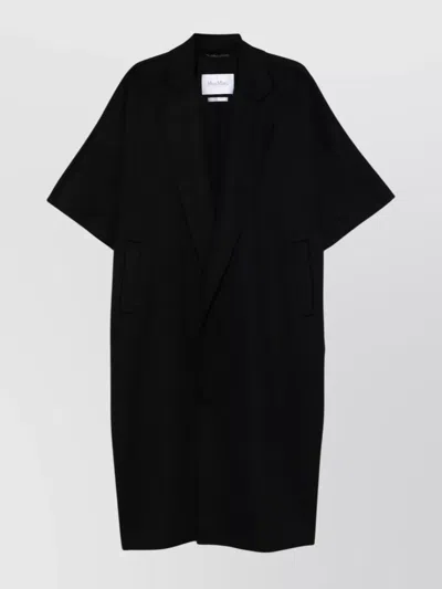 Max Mara Wool Cape Sleeve Coat With Wide Lapels In Black