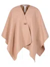 Max Mara Wool Cape With Brooch Accessories In Brown