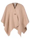 Max Mara Wool Cape With Brooch Accessories In Brown
