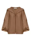 Max Mara Knitwear Hooded Cardigan With Button And Ribbed Hem In Brown