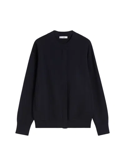 Max Mara Boxy Cardigan With Ribbed Collar And Pockets In Black