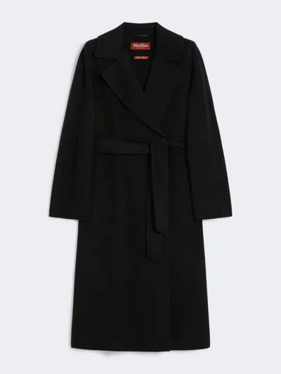 Max Mara Wool, Cashmere And Silk Long Wrap Coat In Black