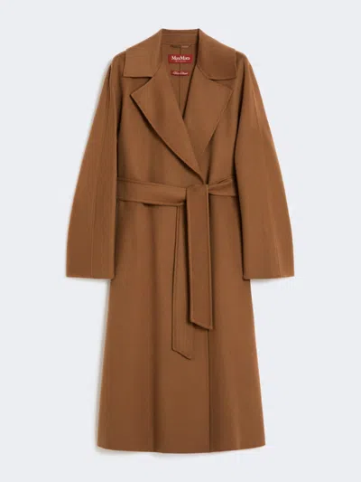 Max Mara Wool, Cashmere And Silk Long Wrap Coat In Brown
