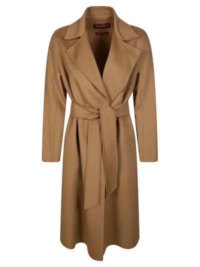 Max Mara Wool Cashmere And Silk Wrap Coat In Brown
