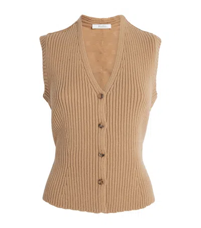 Max Mara Wool-cashmere-blend Knitted Gilet In Brown