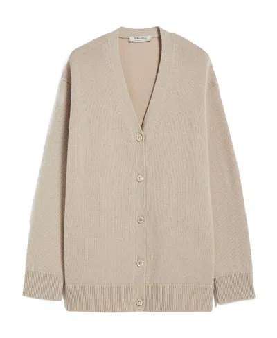 Max Mara Wool Cashmere Button Sweater In Nude