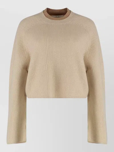 Max Mara Wool Cashmere Cropped Ribbed Knit Top In Brown