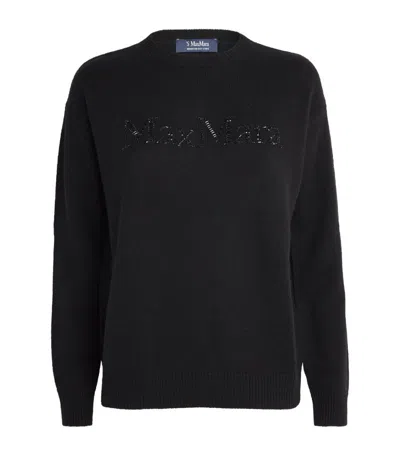 Max Mara Wool-cashmere Logo Sweater In Black