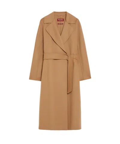 Max Mara Wool Cashmere Long-sleeved Coat In Camel