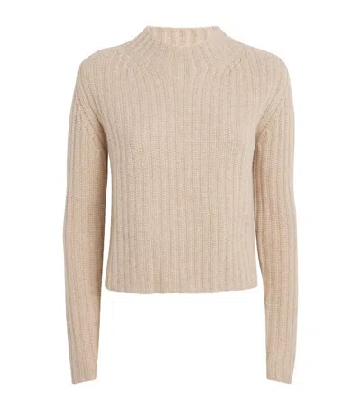 Max Mara Wool-cashmere Ribbed Sweater In Beige