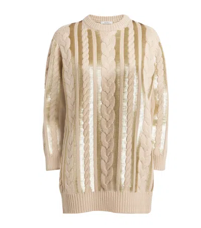 Max Mara Sequin Embellished Knit Dress In White