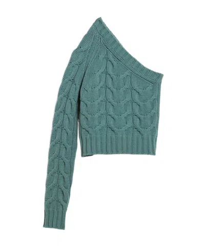Max Mara Wool Cashmere Shoulder Sweater In Green