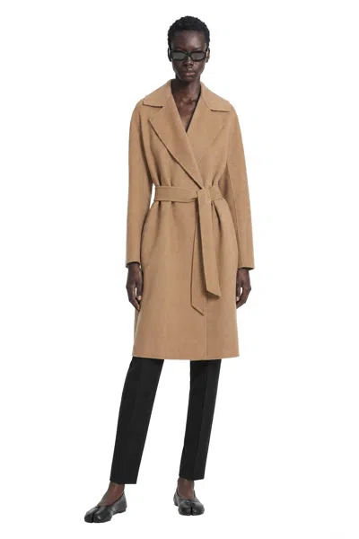 Max Mara Wool Cashmere Silk Long Wrap Coat In Brown