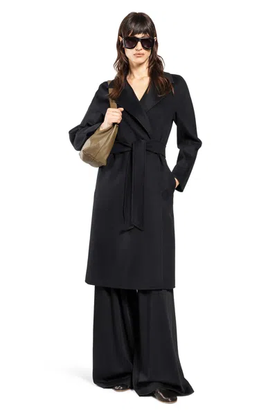 Max Mara Wool Cashmere Silk Wrap Coat In Black