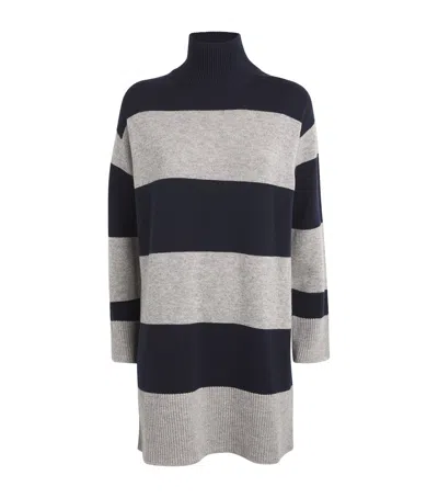 Max Mara Wool-cashmere Striped Mini Dress In Navy