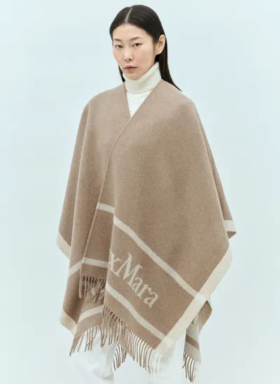 Max Mara Wool Cloak With Fringes In Brown