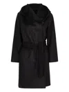 Max Mara Burgundy Drap Double Cloth Cles Robe Coat In Black