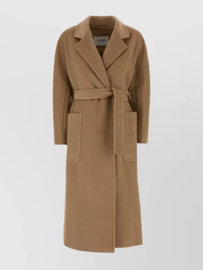 Max Mara Wool Coat With Back Vent And Belted Waist In Brown