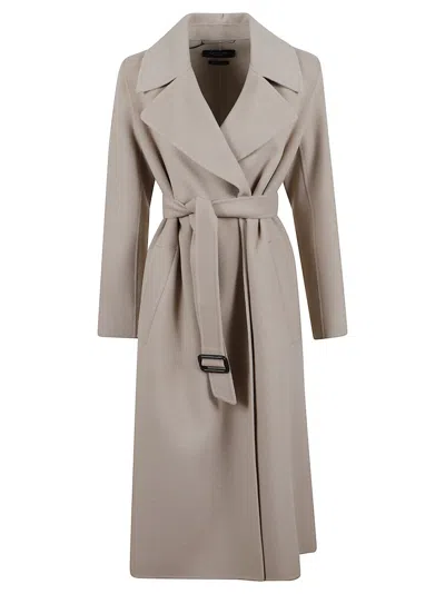Max Mara Wool Coat With Classic Lapel And Belted Waist In Brown