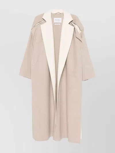 MAX MARA WOOL COAT WITH DRAPED PANEL AND CONTRAST TRIM