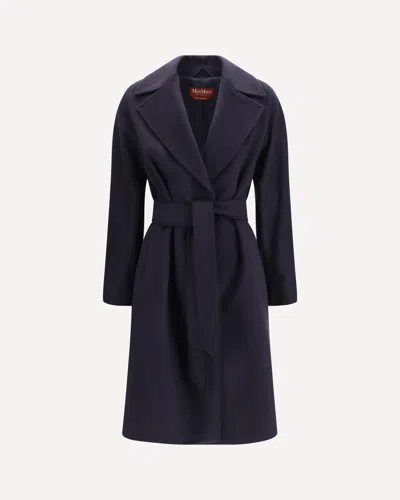 Max Mara Wool Coat With Peak Lapels In Blue