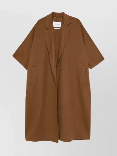Max Mara Wool Coat With Wide Raglan Sleeves In Brown