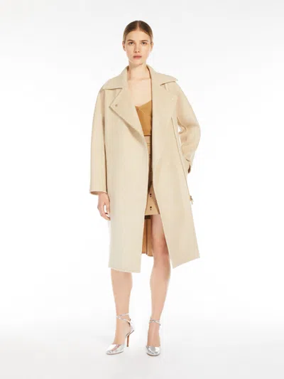 Max Mara Wool Coat With Zip In Beige