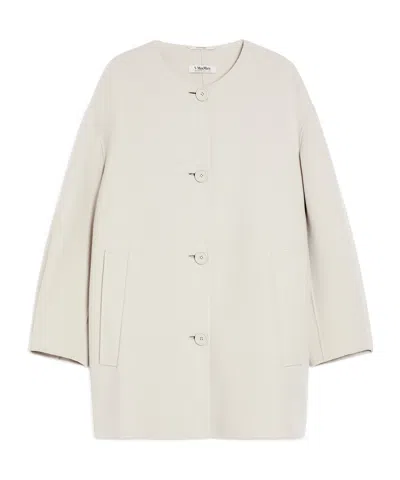 Max Mara Wool Cocoon-shaped Medium And Long Coat In Pearl Grey