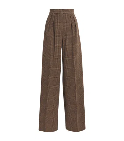 Max Mara Wool-cotton Houndstooth Trousers In Brown