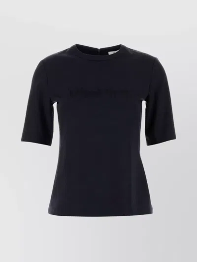 Max Mara Wool Crew Neck T-shirt With Short Sleeves In Blue