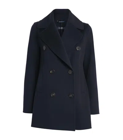 Max Mara Wool Double-breasted Coat In Blue