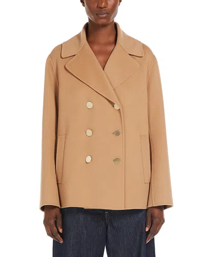Max Mara Wool Double Breasted Coat In Camel
