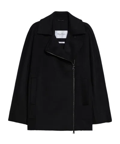 Max Mara Wool Double Tweed Coat In Black