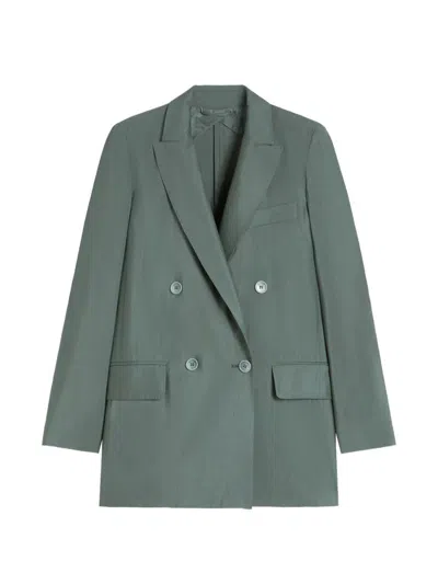 Max Mara Double-breasted Linen Blazer With Pointed Lapels In Green