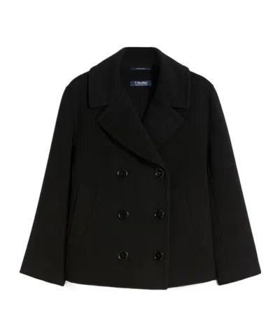 Max Mara Wool Drap Pea Coat In Black