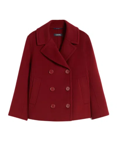 Max Mara Wool Drap Pea Coat In Burgundy