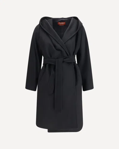 Max Mara Wool Drap Robe Coat In Black
