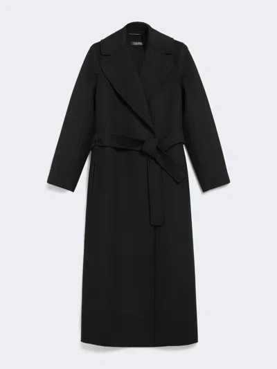 Max Mara Wool Drap Wrap Coat In Black