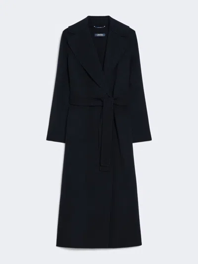 Max Mara Wool Drap Wrap Coat In Blue