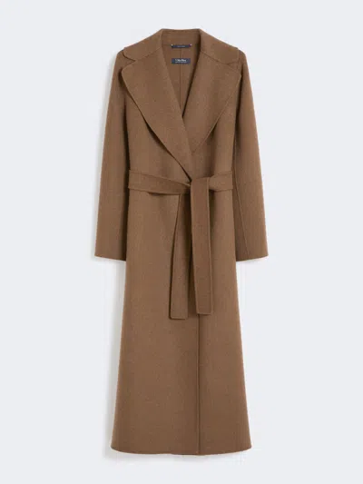 Max Mara Wool Drap Wrap Coat In Brown