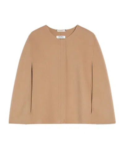 Max Mara Wool Draped Cloak In Nude
