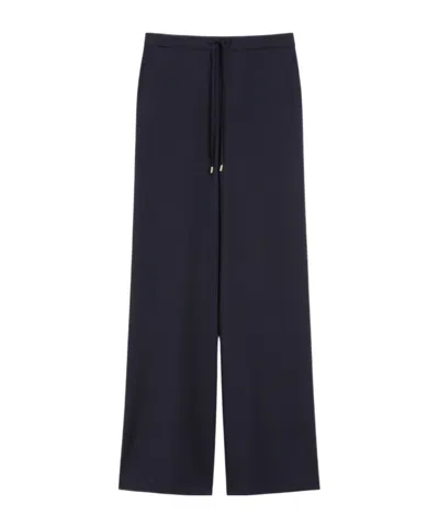 Max Mara Wool Drawstring Trousers In Blue