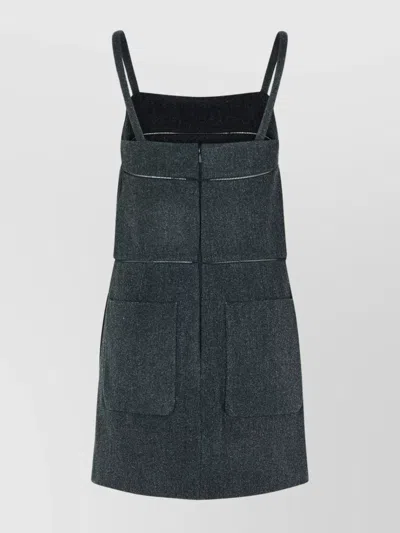 Max Mara Wool Dress With Front Pockets And Spaghetti Straps In Black
